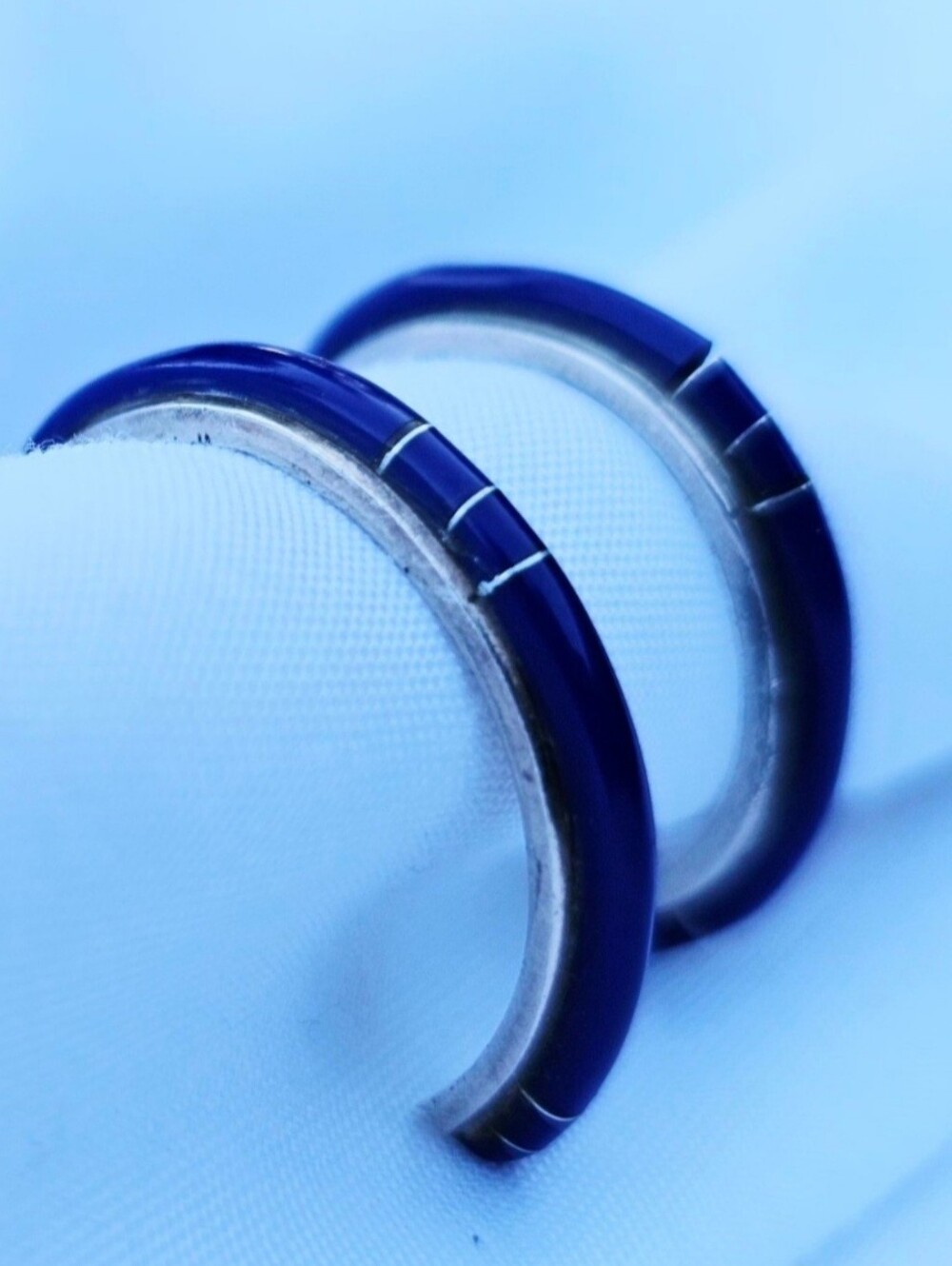 Vintage Southwestern Lapis Lazuli Channel Inlay Hoop Earrings